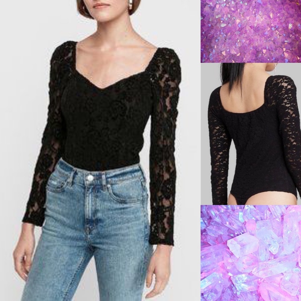 Wild Fable Long-Sleeved Black Lace Bodysuit